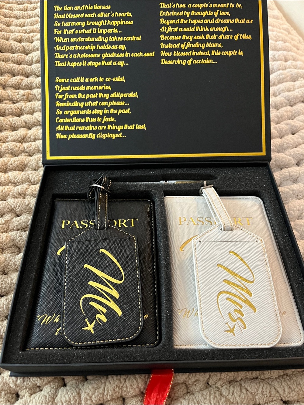Deluxy Black & White 'Mr' and 'Mrs' Passport Cover & Luggage Tag Set